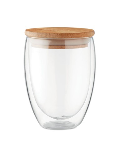 Bicchieri di vetro con coperchio in bambù da 350 ml